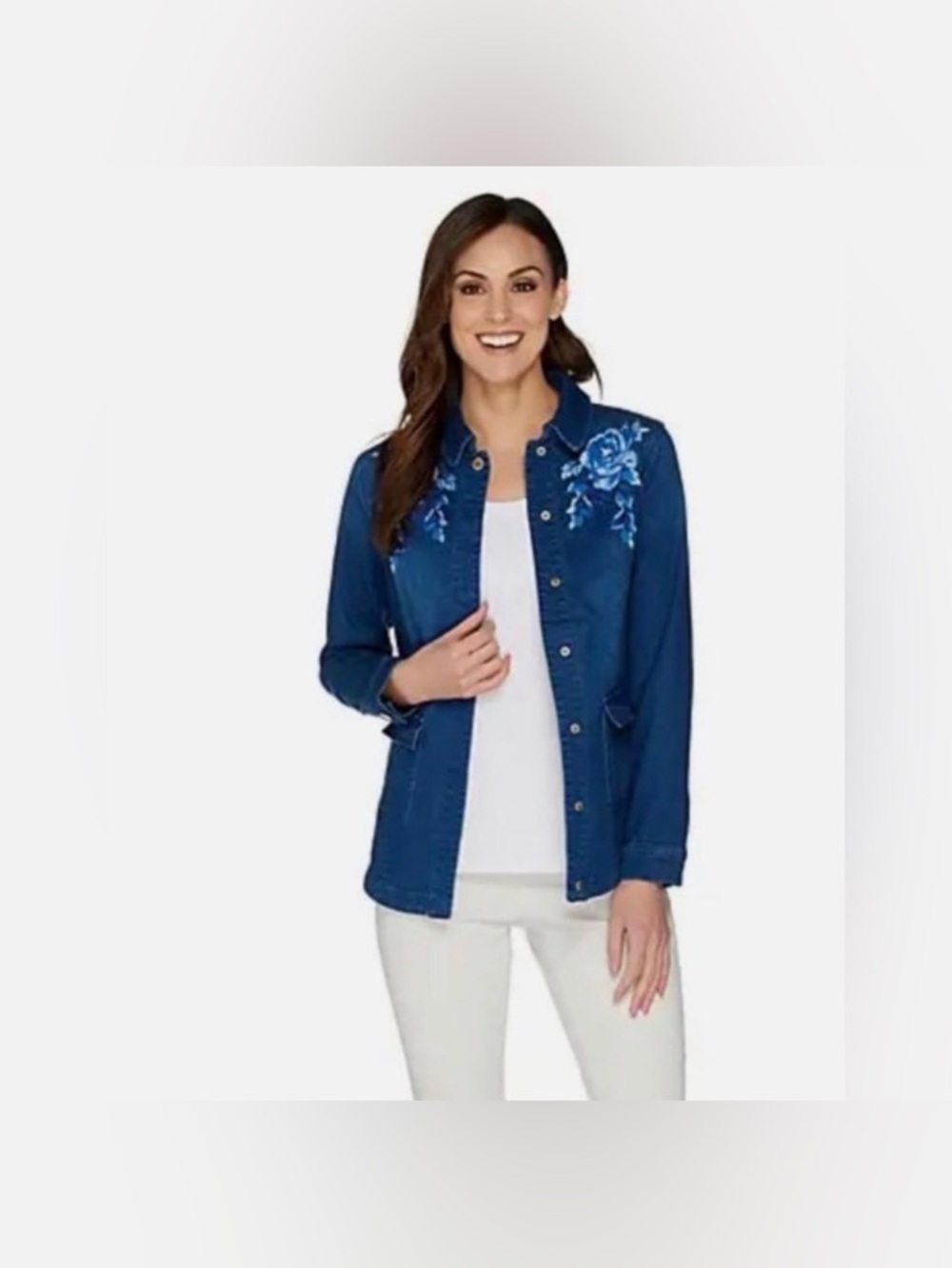 Isaac Mizrahi True Denim Embroidered Jean Jacket size 6